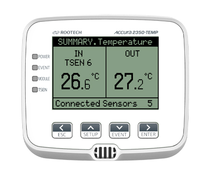 Accura 2350-TEMP 모듈에 내장된 온도 센서로 분전반의 온도를 계측하고 온도 이벤트 알림을 제공한다.