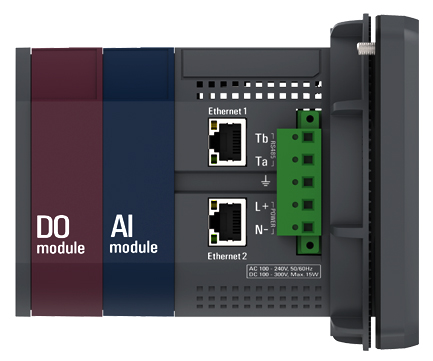 Accura 3500 디지털 파워미터는 누설전류 ELD 모듈, TEMP 모듈 등 다양한 IO 모듈을 최대 2대까지 결합하여 사용할 수 있다.