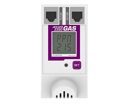 Accura 2350-GAS 가스 모듈은 가연성 가스 감지 센서로 분전반 내 가스 농도를 고감도 계측하여 가스 이벤트 알림을 제공한다.